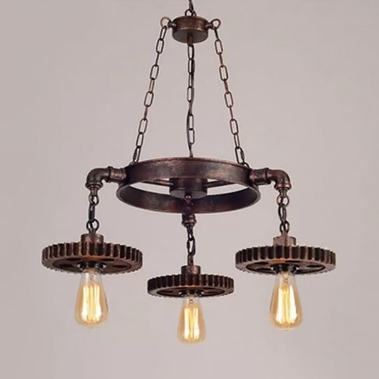 Antiqued Bronze Gear Chandelier - Loft Style Iron 3/5/7-Light Ceiling Lamp for Living Room Suspension