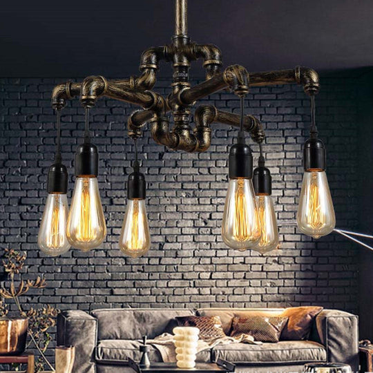 Industrial Iron Pipe Chandelier with 4/6 Lights - Black/Bronze Suspension Pendant for Dining Table