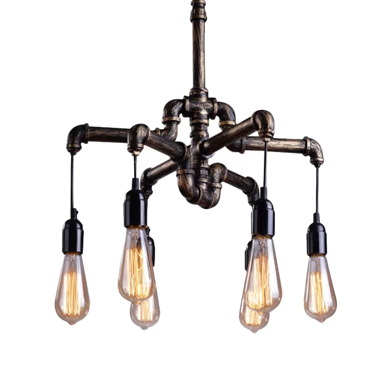 Industrial Iron Pipe Chandelier with 4/6 Lights - Black/Bronze Suspension Pendant for Dining Table