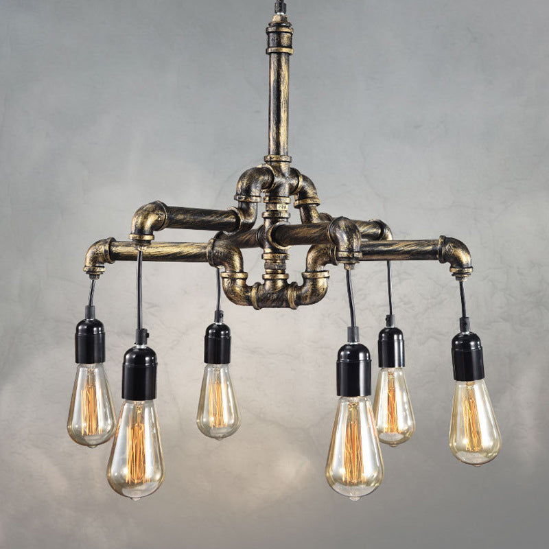 Iron Pipe Hanging Chandelier - Industrial 4/6-Head Suspension Pendant Light For Dining Table