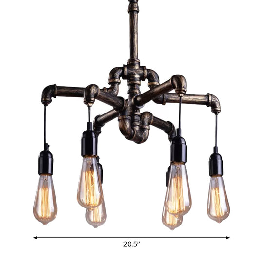 Iron Pipe Hanging Chandelier - Industrial 4/6-Head Suspension Pendant Light For Dining Table