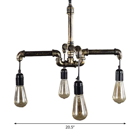 Industrial Iron Pipe Chandelier with 4/6 Lights - Black/Bronze Suspension Pendant for Dining Table