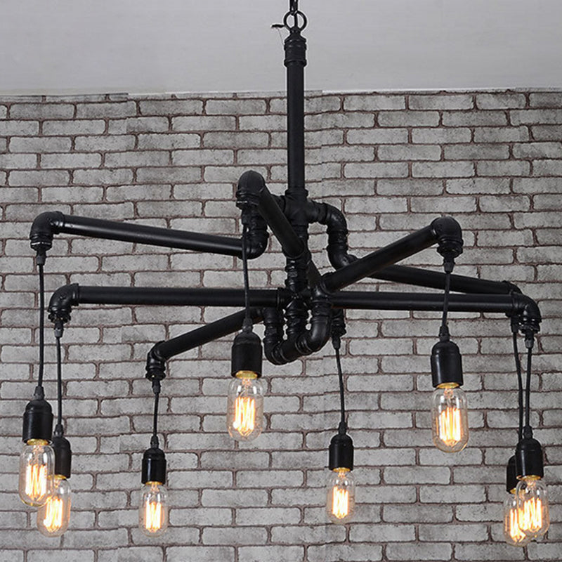 Industrial Iron Pipe Chandelier with 4/6 Lights - Black/Bronze Suspension Pendant for Dining Table