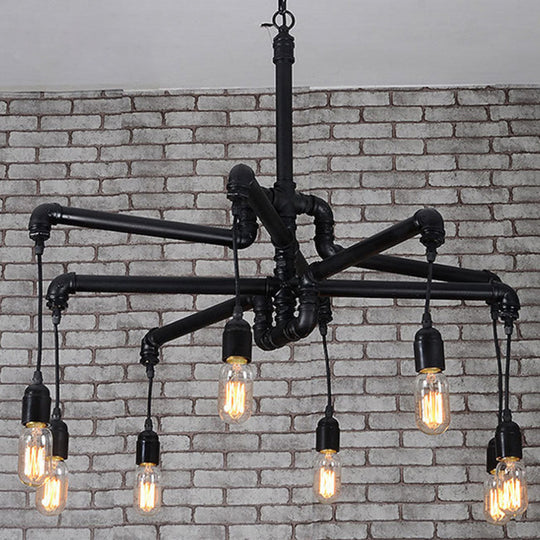 Iron Pipe Hanging Chandelier - Industrial 4/6-Head Suspension Pendant Light For Dining Table