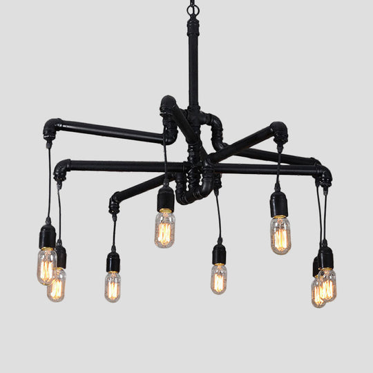 Industrial Iron Pipe Chandelier with 4/6 Lights - Black/Bronze Suspension Pendant for Dining Table