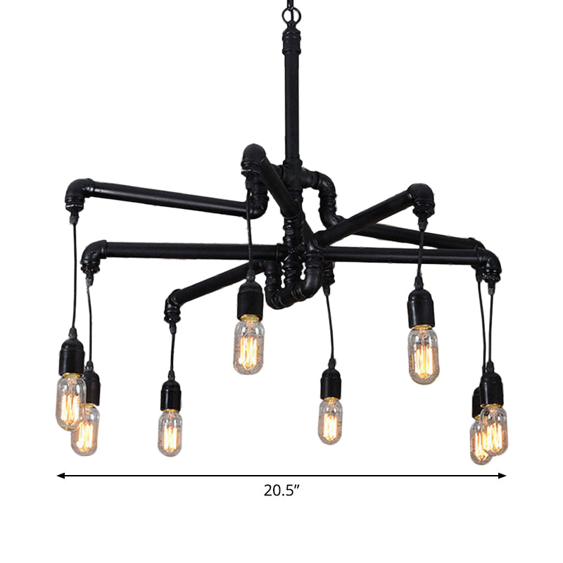 Industrial Iron Pipe Chandelier with 4/6 Lights - Black/Bronze Suspension Pendant for Dining Table