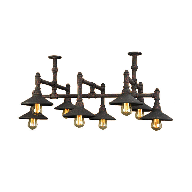 Steampunk Iron Chandelier with Saucer Shades in Black/Rust - 5/8/11 Bulbs for Living Room Piping Design