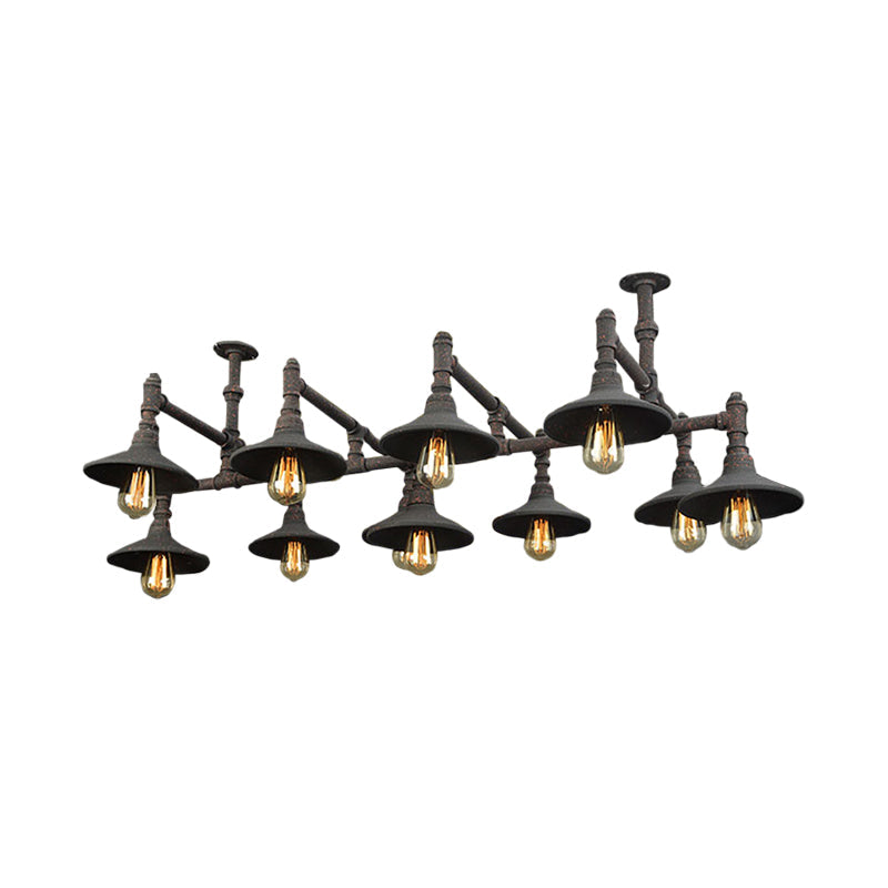 Steampunk Iron Chandelier with Saucer Shades in Black/Rust - 5/8/11 Bulbs for Living Room Piping Design