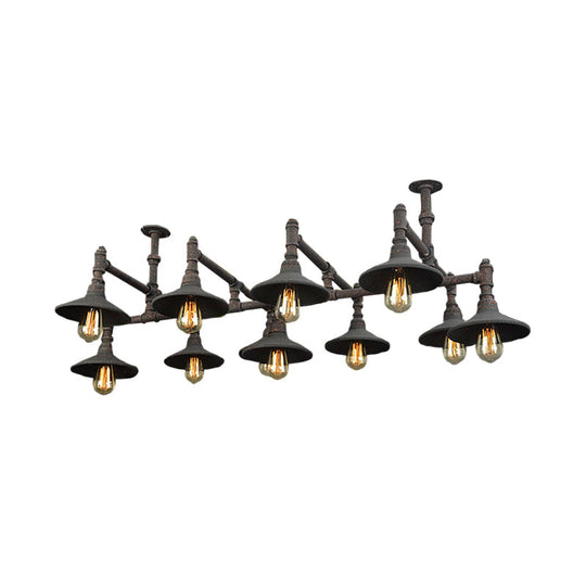 Steampunk Iron Chandelier with Saucer Shades in Black/Rust - 5/8/11 Bulbs for Living Room Piping Design