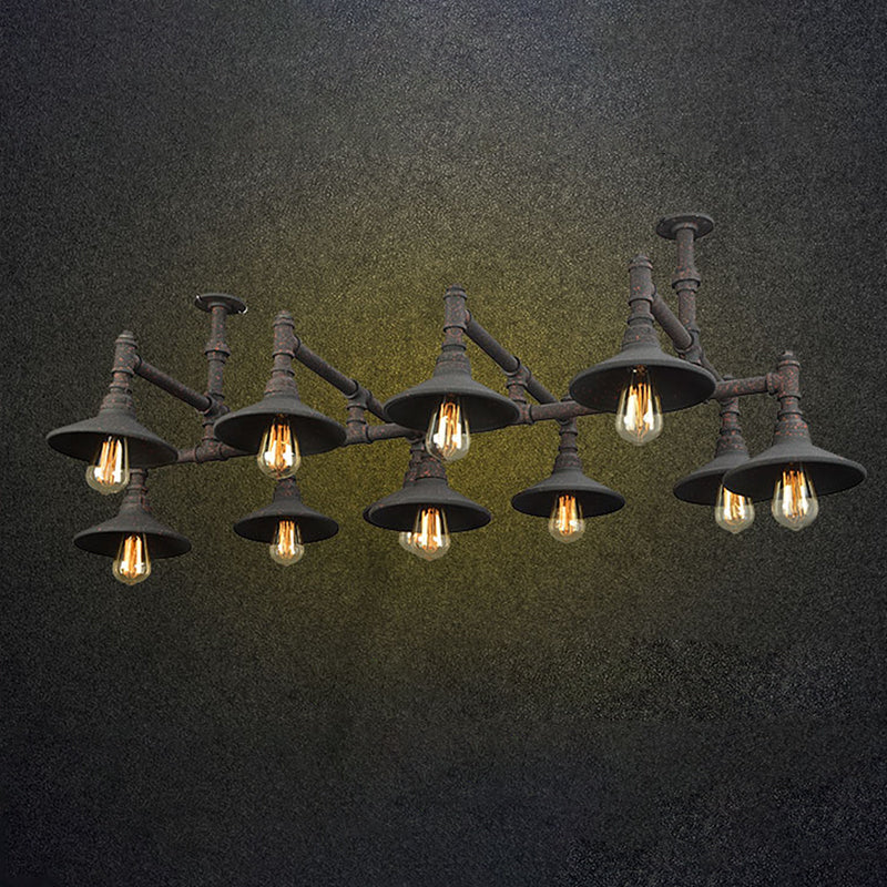 Steampunk Iron Chandelier With Saucer Shade - Black/Rust Finish 5/8/11 Bulbs Ideal For Living Room