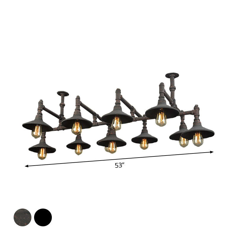 Steampunk Iron Chandelier with Saucer Shades in Black/Rust - 5/8/11 Bulbs for Living Room Piping Design