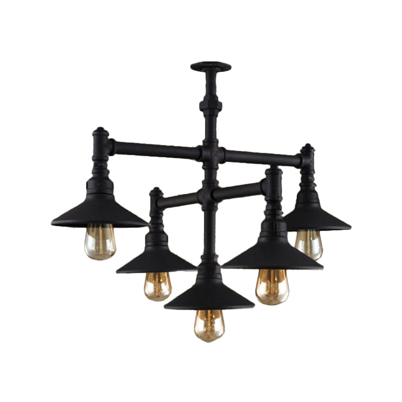 Steampunk Iron Chandelier With Saucer Shade - Black/Rust Finish 5/8/11 Bulbs Ideal For Living Room