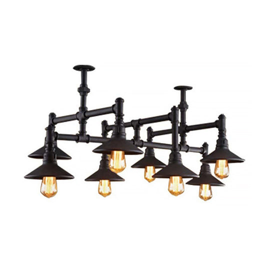 Steampunk Iron Chandelier with Saucer Shades in Black/Rust - 5/8/11 Bulbs for Living Room Piping Design