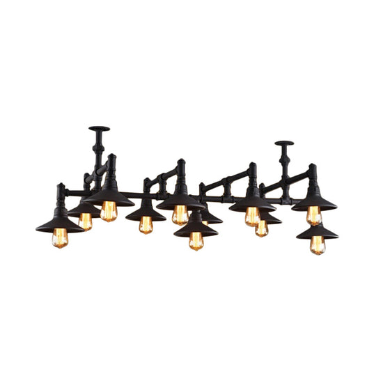 Steampunk Iron Chandelier with Saucer Shades in Black/Rust - 5/8/11 Bulbs for Living Room Piping Design