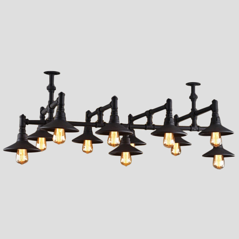 Steampunk Iron Chandelier With Saucer Shade - Black/Rust Finish 5/8/11 Bulbs Ideal For Living Room