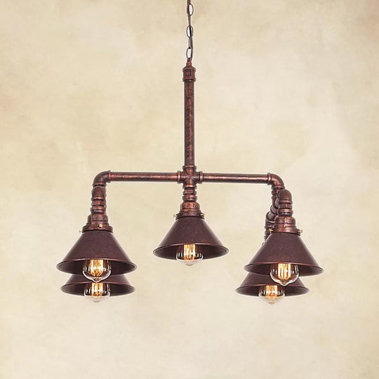 Industrial 5-Light Chandelier with Metal Shade in Black/Copper for Living Rooms