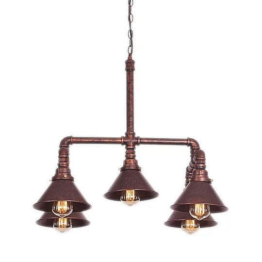 Industrial 5-Light Chandelier with Metal Shade in Black/Copper for Living Rooms