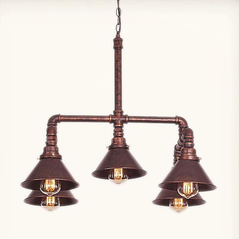 Industrial 5-Light Chandelier With Metal Shade In Black/Copper For Living Room Hanging