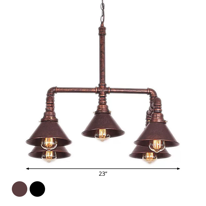 Industrial 5-Light Chandelier with Metal Shade in Black/Copper for Living Rooms