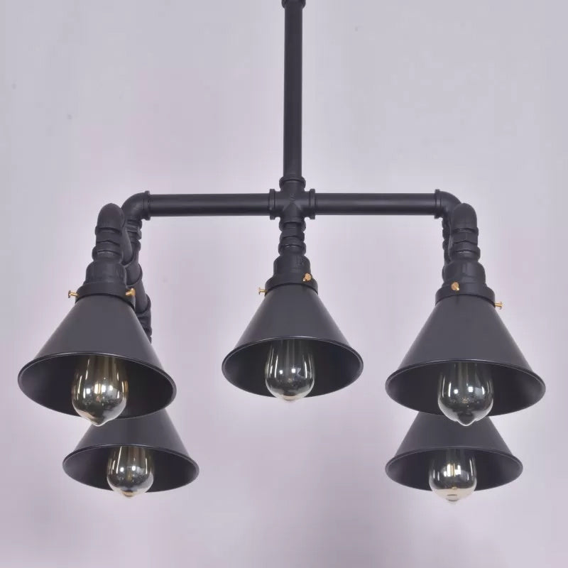 Industrial 5-Light Chandelier with Metal Shade in Black/Copper for Living Rooms