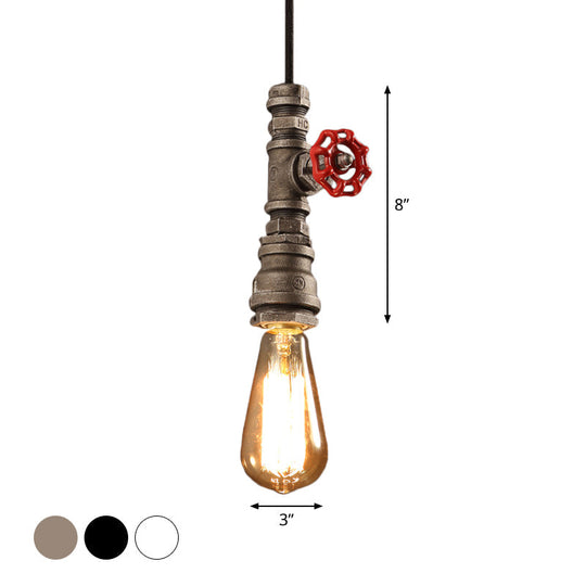 Loft Style Single-Bulb Pipe Pendant Light | Black/Silver/Bronze Metallic Hanging Lamp with Water Valve Deco