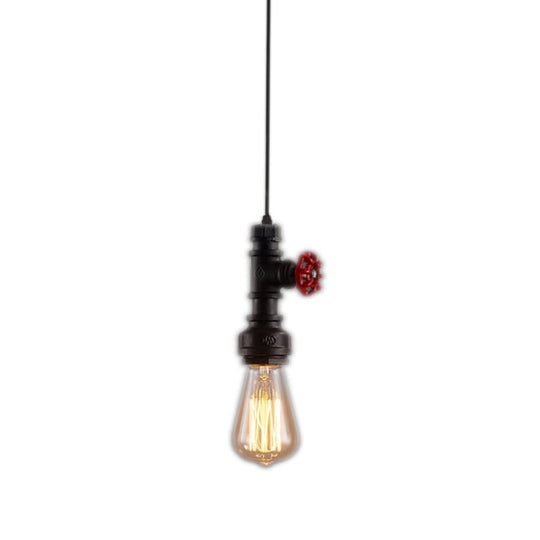 Loft Style Single-Bulb Pipe Pendant Light | Black/Silver/Bronze Metallic Hanging Lamp with Water Valve Deco