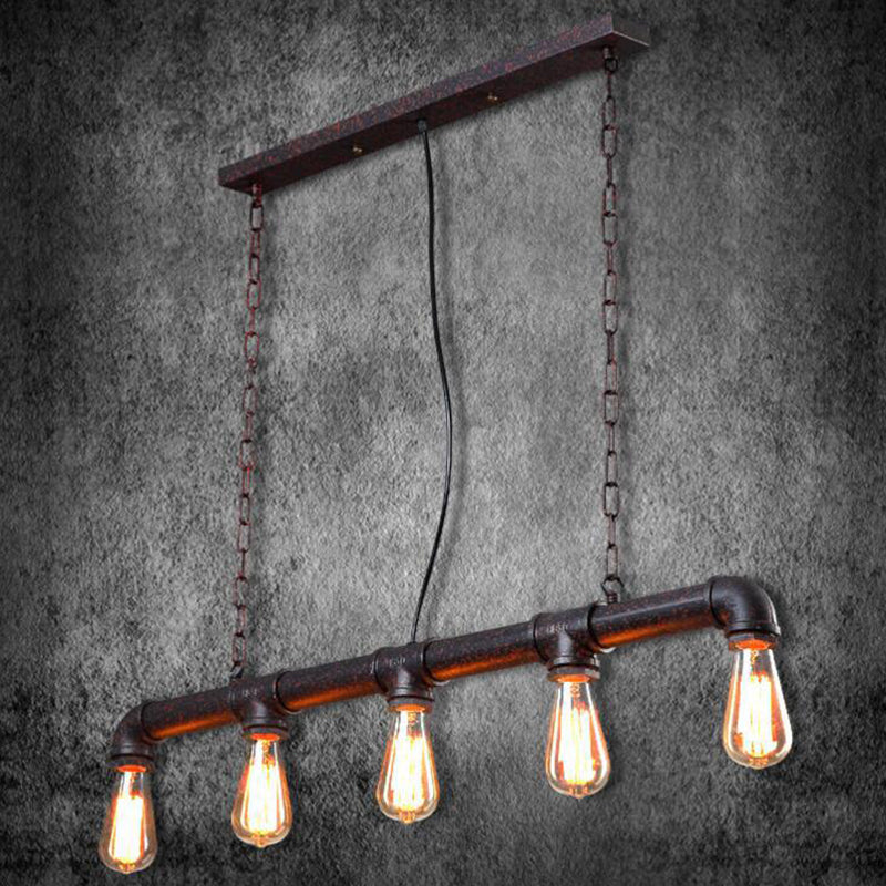 Rustic 5-Light Industrial Iron Plumbing Pipe Pendant For Table And Island