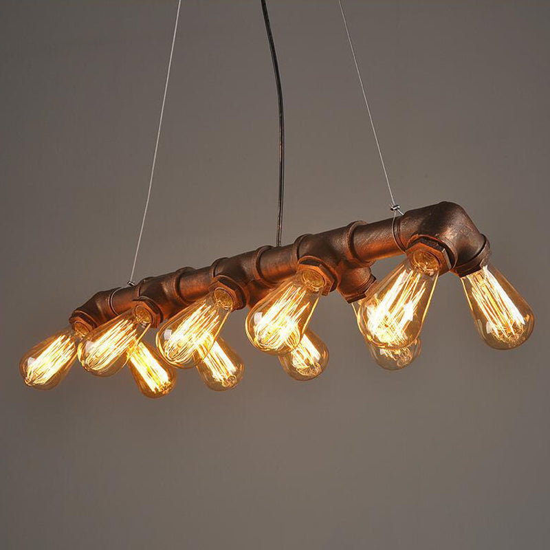 Copper And Black Industrial Kitchen Island Pendant Light With Symmetric Piping 10 Bulbs