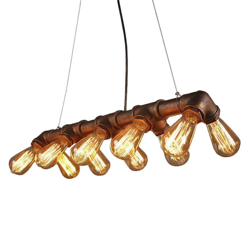 Copper And Black Industrial Kitchen Island Pendant Light With Symmetric Piping 10 Bulbs