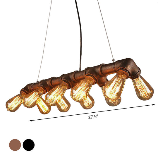 Copper And Black Industrial Kitchen Island Pendant Light With Symmetric Piping 10 Bulbs