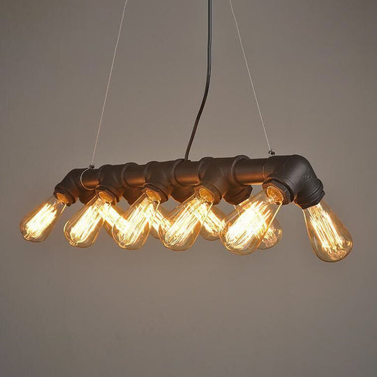 Copper And Black Industrial Kitchen Island Pendant Light With Symmetric Piping 10 Bulbs