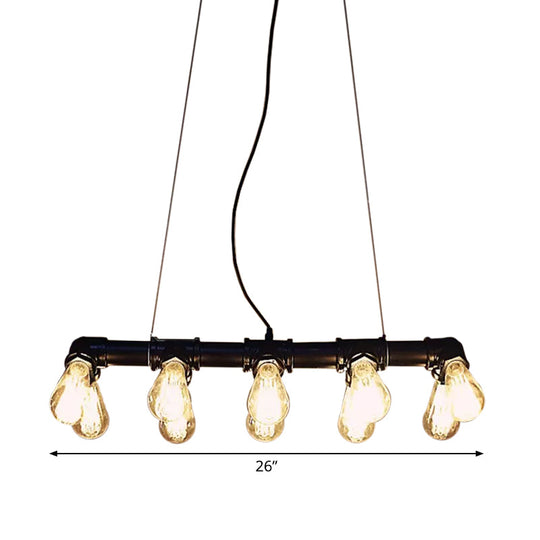 Industrial Style Black Iron Pendant Lamp With Linear Piping - 3/5/10-Head Hanging Light For Island