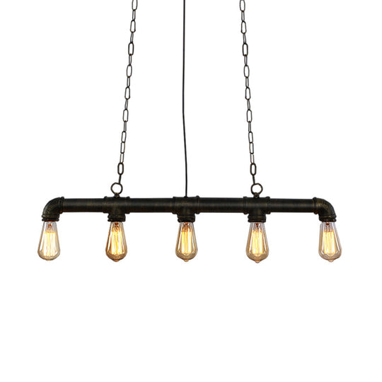 Industrial Style Black Iron Pendant Lamp With Linear Piping - 3/5/10-Head Hanging Light For Island