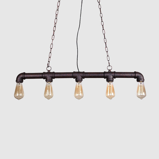 Steampunk Island Pendant With 5 Lights - Industrial Style Ceiling Light For Dining Room In