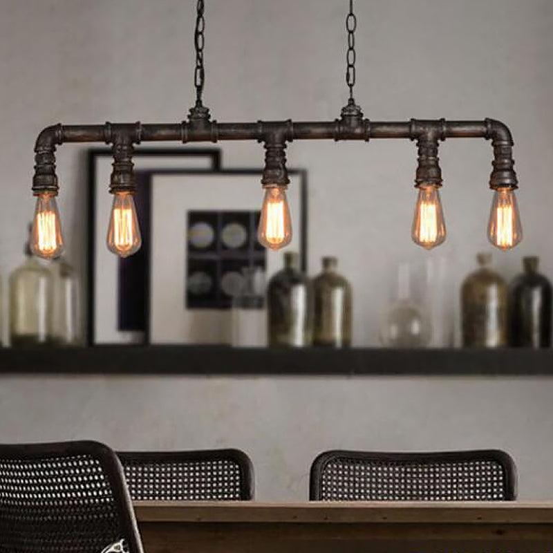 Steampunk Metal Water Pipe Pendant Light - 5 Bulbs Black Ideal For Dining Room Or Hanging Island