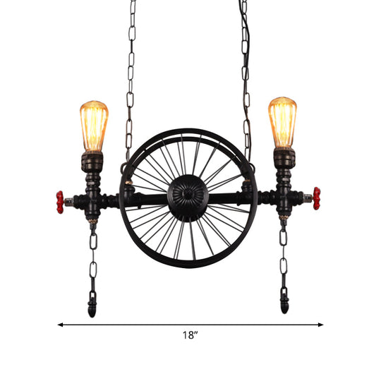 Industrial Iron Hanging Light Fixture - Wheel Piping 2/3/4 Heads Black For Living Room Island