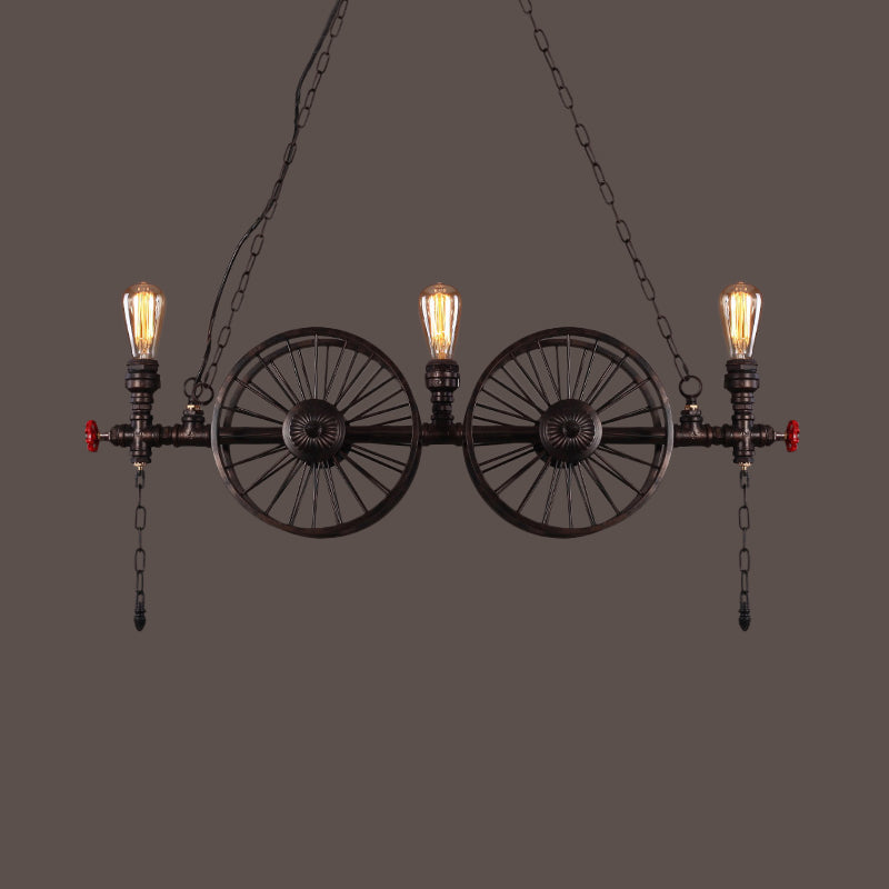 Industrial Iron Hanging Light Fixture - Wheel Piping 2/3/4 Heads Black For Living Room Island