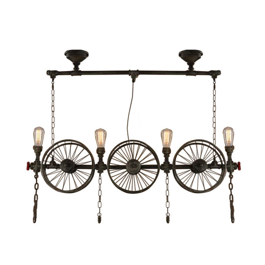 Industrial Iron Hanging Light Fixture - Wheel Piping 2/3/4 Heads Black For Living Room Island