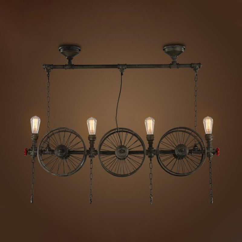 Industrial Iron Hanging Light Fixture - Wheel Piping 2/3/4 Heads Black For Living Room Island