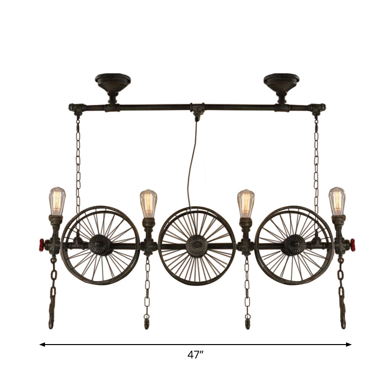 Industrial Iron Hanging Light Fixture - Wheel Piping 2/3/4 Heads Black For Living Room Island