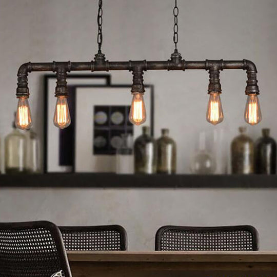 Cyberpunk Black Iron Plumbing Pipe Hanging Lamp - 5-Light Pendant For Dining Room Island