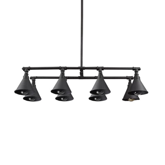 Industrial Conical Iron Pendant Light With 8 Bulbs For Wine Bar - Black/Rust