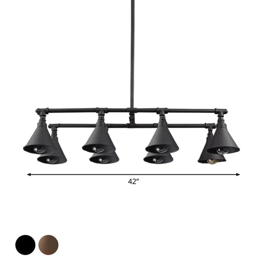 Industrial Conical Iron Pendant Light With 8 Bulbs For Wine Bar - Black/Rust