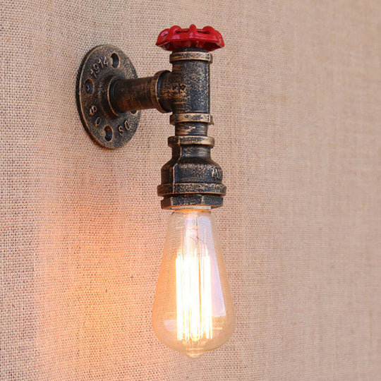 Bronze Metal Wall Mount Light With Naked Bulb Design - Single Industrial Lighting Fixture