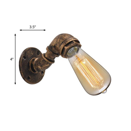 Industrial Bronze Pipe Kitchen Wall Lamp With Bare Bulb Design - Single Metal Mount Lighting