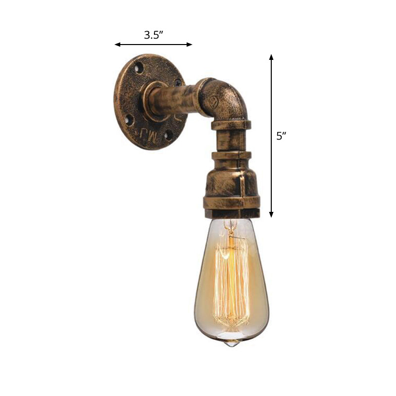 Industrial Bronze Pipe Kitchen Wall Lamp With Bare Bulb Design - Single Metal Mount Lighting