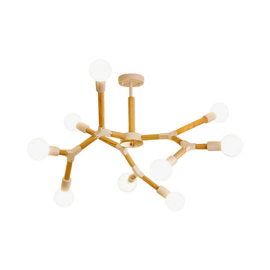 Modern Wooden Molecular Chandelier with Bare Bulbs - 3/6/9 Lights - Black/White Ceiling Hang Lamp