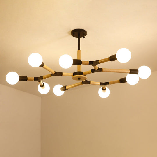 Modern Wooden Molecular Chandelier - 3/6/9 Lights Black/White Bare Bulb Design