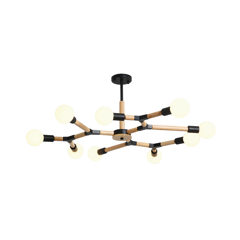 Modern Wooden Molecular Chandelier - 3/6/9 Lights Black/White Bare Bulb Design