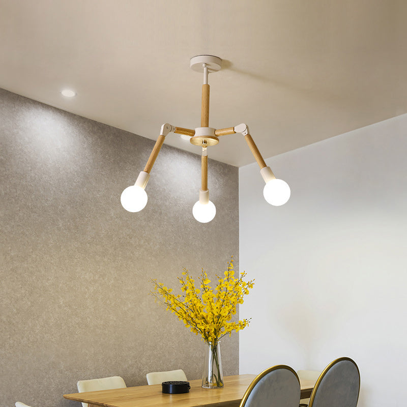 Modern Wooden Molecular Chandelier with Bare Bulbs - 3/6/9 Lights - Black/White Ceiling Hang Lamp